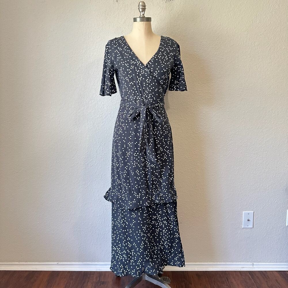 VETTA Capsule Wrap Dress Black Polka Dot SS Tiered Convertible Retro